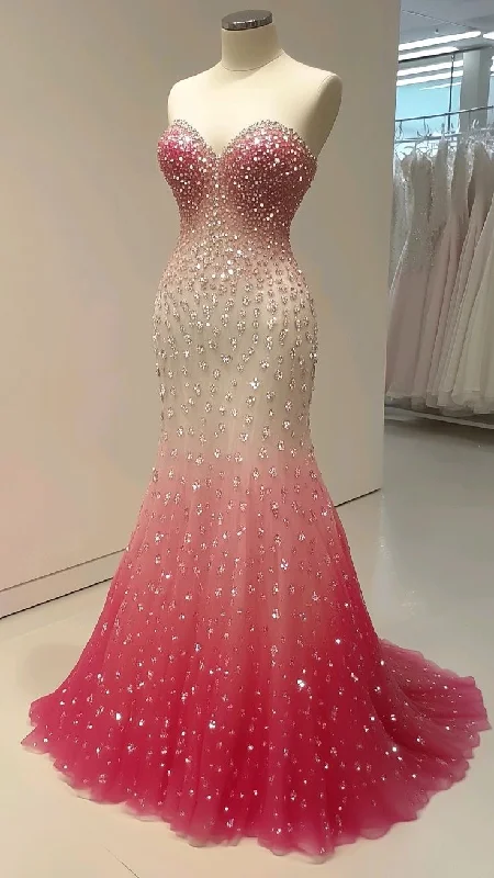 Gorgeous Pink Ombre Sweetheart Beading Mermaid Long Evening Party Dress, DP4950 Crew Neckline Sporty Gorgeous Pink Ombre Sweetheart Beading Mermaid Long Evening Party Dress, DP4950 Crew Neckline Sporty