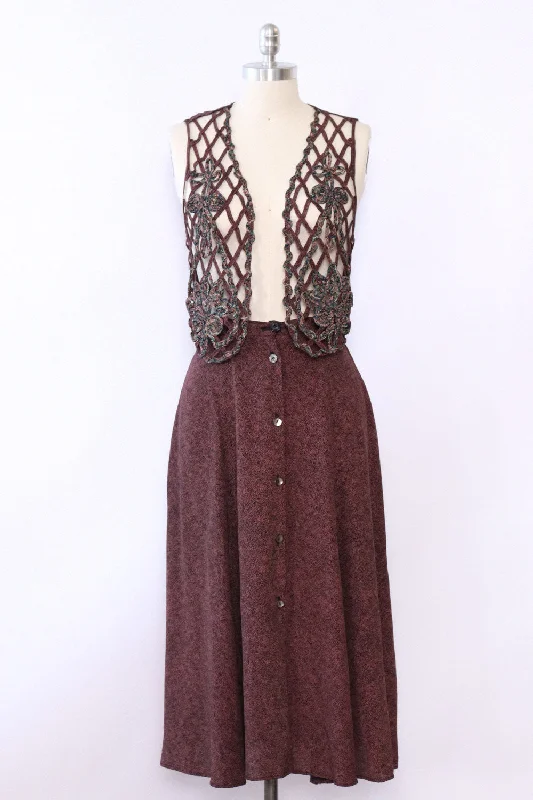 Openwork Printed Vest and Skirt Ensemble S summer skirt style