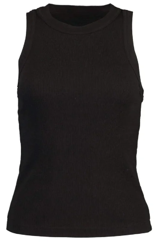 Isabel Rib Tank - Black cold shoulder tank