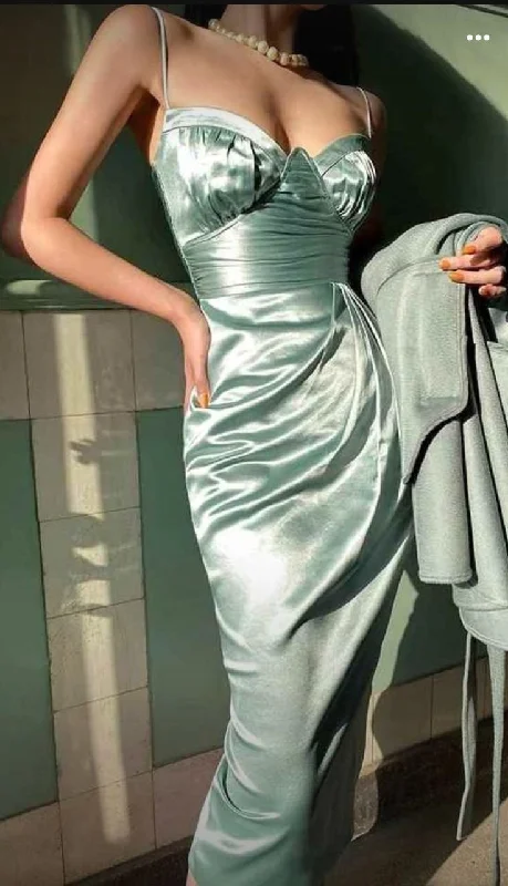 Simple Green Spaghetti Straps Satin Long Party Dress Evening Dress cc2879 sweetheart Neckline Romantic Simple Green Spaghetti Straps Satin Long Party Dress Evening Dress cc2879 sweetheart Neckline Romantic