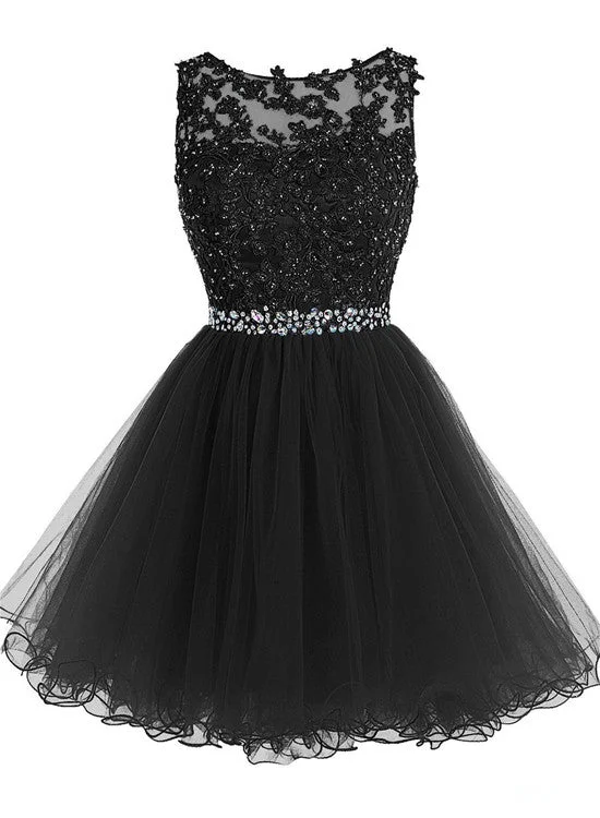 Black Cute Tulle Homecoming Dresses, Round Homecoming Dresses, Short Party Dress 2018 Glittery Long Formal Black Cute Tulle Homecoming Dresses, Round Homecoming Dresses, Short Party Dress 2018 Glittery Long Formal