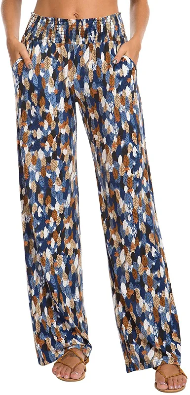 Urban CoCo Women's Boho Palazzo Pants Wide Leg Lounge Pants Soft Stretch Leggings