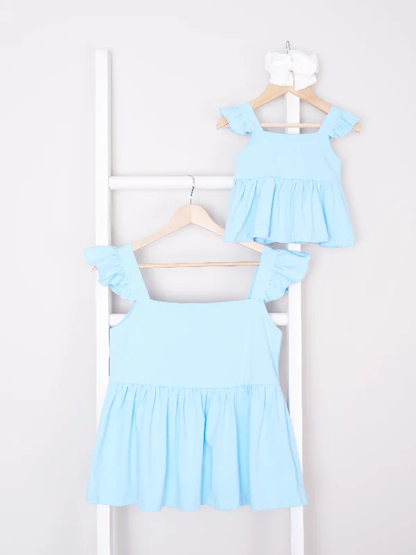 Mom & Me Light Blue Ruffle Tank striped tank top