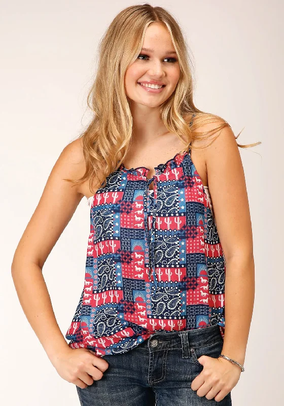 Roper Womens Bandana Strappy Red 100% Rayon S/L Tank Top sexy tank top
