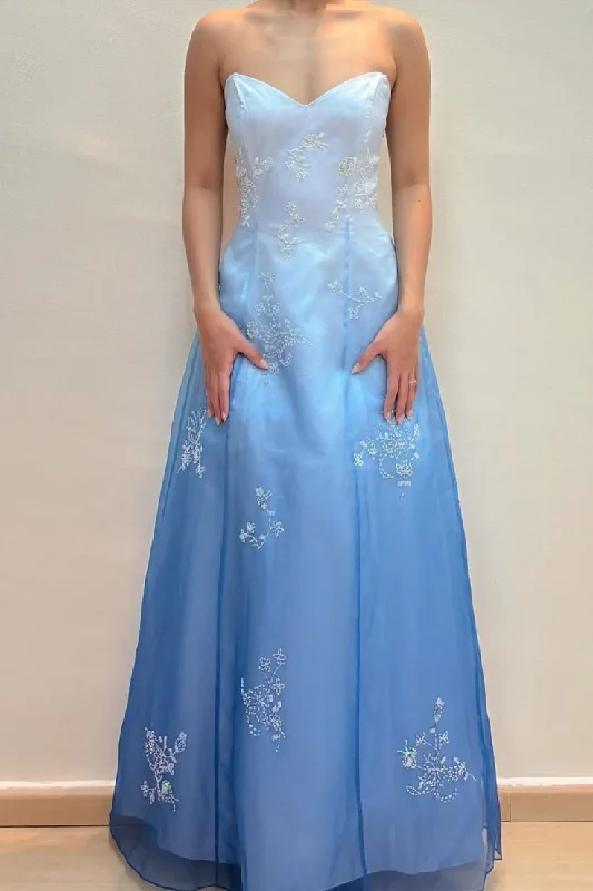 Blue Ombre Strapless A-Line Beading Satin Long Prom Dress Vintage Party Dress, DP4848 Bodycon Fitted Nightout Blue Ombre Strapless A-Line Beading Satin Long Prom Dress Vintage Party Dress, DP4848 Bodycon Fitted Nightout