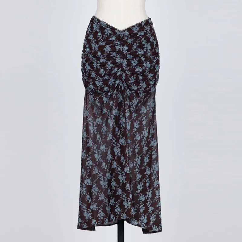 【FETICO/フェティコ】 <br>ROSE VELVET TULLE GATHERED SKIRT <br>FTC252-0411 linen skirt natural