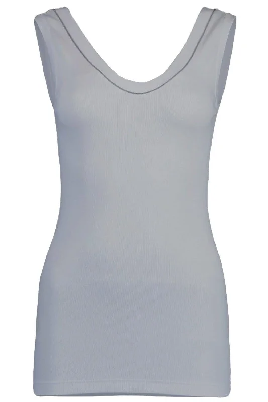 Monili Trim Tank - Taupe navy tank top
