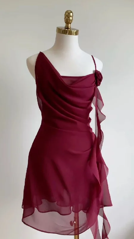 Simple Burgundy Chiffon Homecoming Dress,Backless Short Party Dress cc2860 Tunics Floral girly Simple Burgundy Chiffon Homecoming Dress,Backless Short Party Dress cc2860 Tunics Floral girly