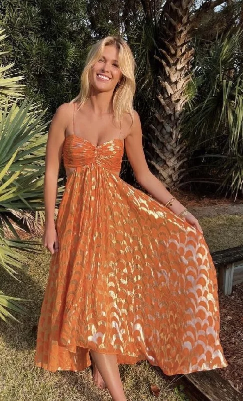 Orange A-Line Spaghetti Straps Chic Long Party Dress, DP2096 Tunics Brand named