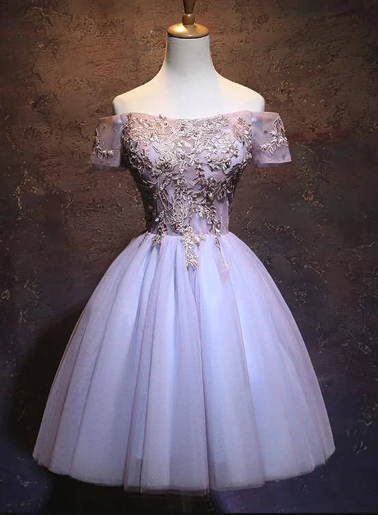 Off Shoulder Tulle Ball Homecoming Dress, Cute Applique Party Dress, Graduation Party Dress Tunics Office stylish Off Shoulder Tulle Ball Homecoming Dress, Cute Applique Party Dress, Graduation Party Dress Tunics Office stylish