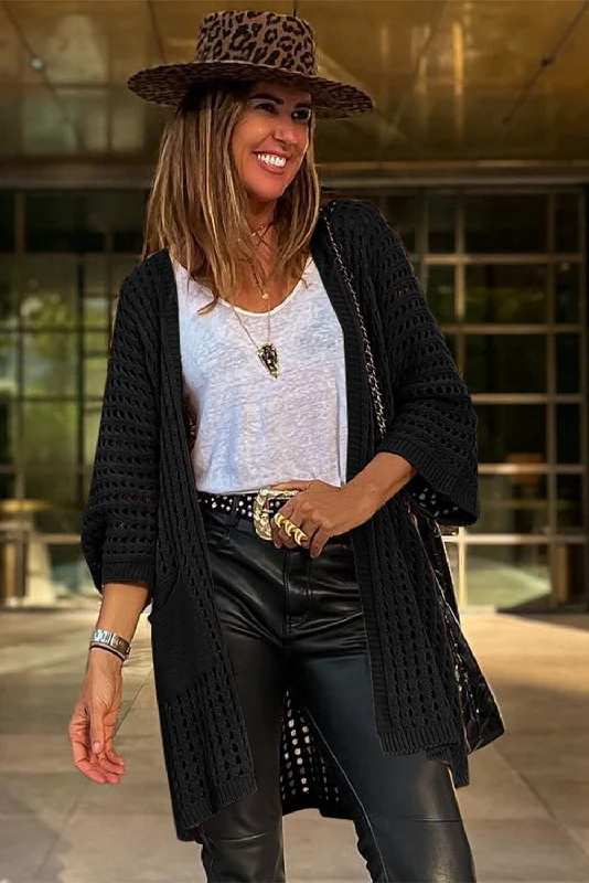 Black Knitted Cardigan Knit Fabric Woven Fabric Fleece Fabric