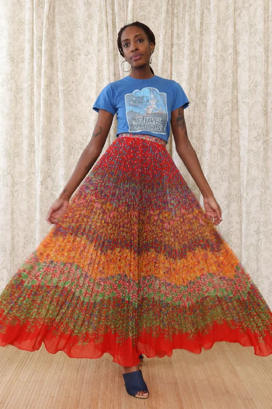Scarlet Blueberry Pleated Maxi Skirt XS linen skirt breathable
