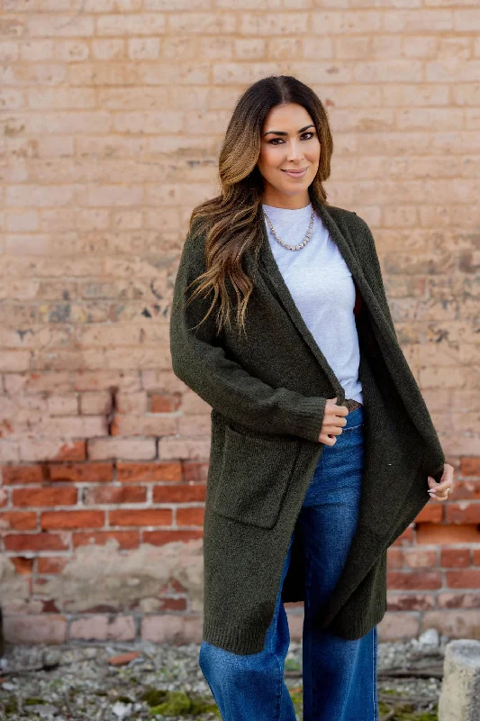 Heathered Ribbed Trim Tunic Cardigan Cardigan Knitwear Sweater