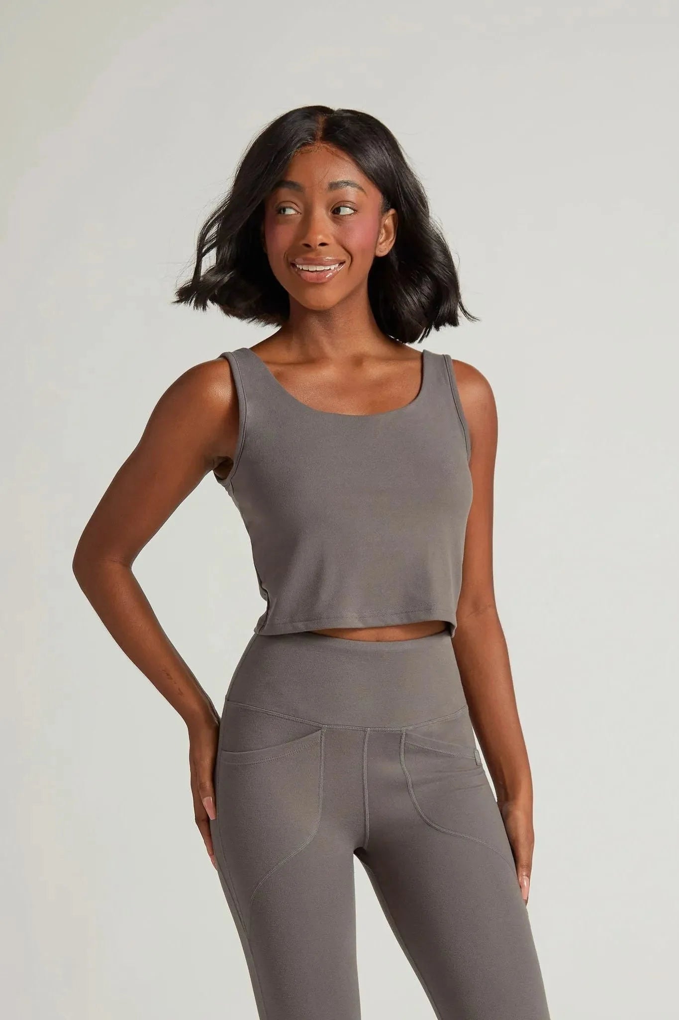 Soft Collection Crop Tank-Soft Grey-FP low neck tank