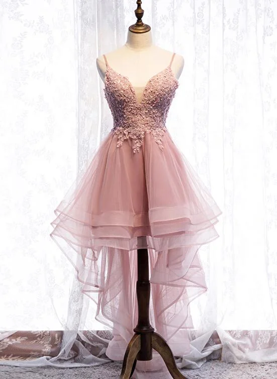 Straps Pink Homecoming Dress High Low Party Dress, Homecoming Dress Tunics Review highly