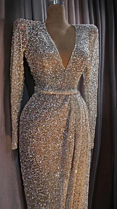 V Neck Sequins Prom Dress Vintage Party Dress c2741 Tunics Seasonal trendy