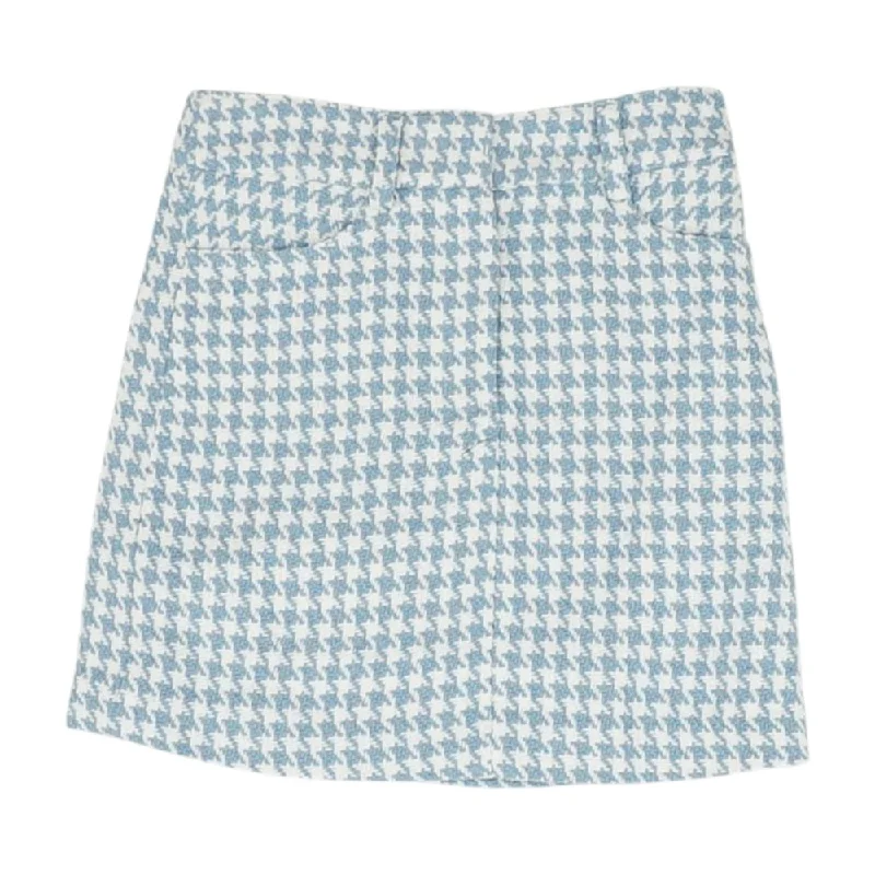 Blue Houndstooth Midi Skirt silk skirt sleek