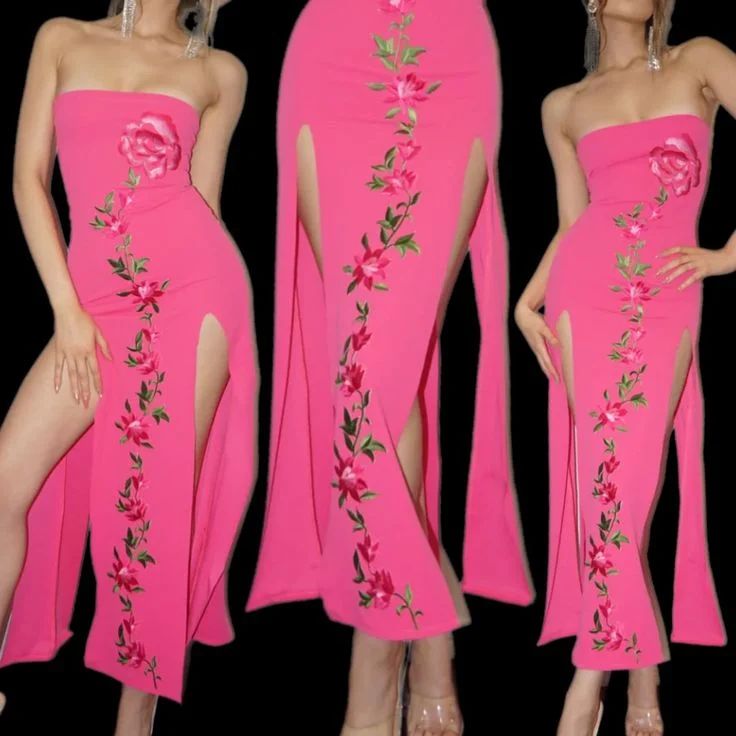 Elegant Pink Strapless Sheath Satin Slit Evening Dress,Formal Prom Party Dress cc2891 Boat Neckline Classic Elegant Pink Strapless Sheath Satin Slit Evening Dress,Formal Prom Party Dress cc2891 Boat Neckline Classic