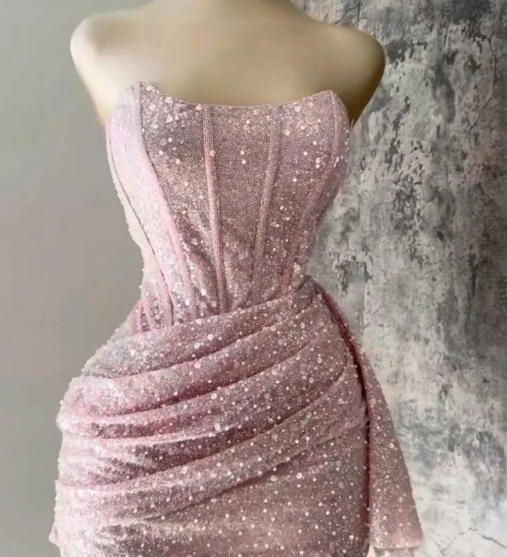 Pink Strapless Sequins Party Dress Mini Hoco Dress Birthday Outfits, DP3042 Tunics Handmade artisanal Pink Strapless Sequins Party Dress Mini Hoco Dress Birthday Outfits, DP3042 Tunics Handmade artisanal