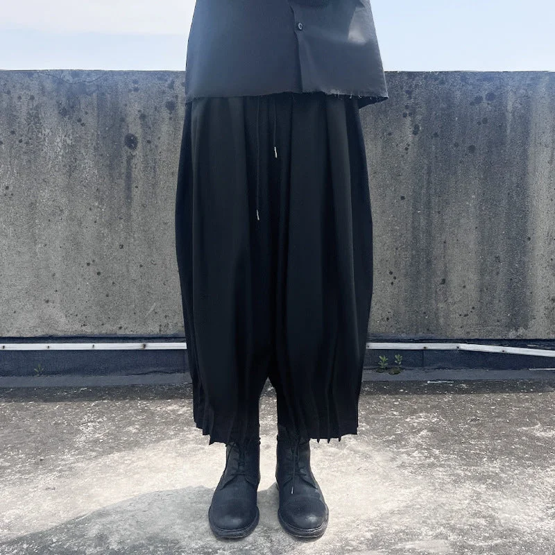 Loose Pleated Cropped Wide-leg Pants Comfy Zip-Up Pants
