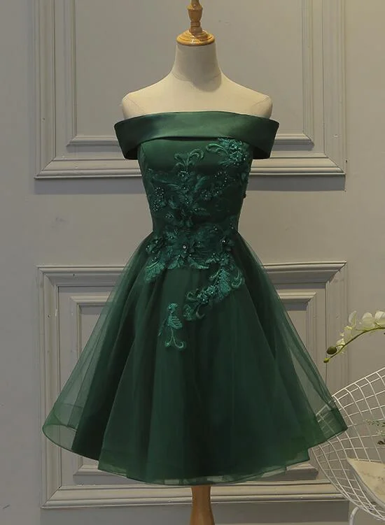 Green Tulle and Satin Lovely Short Party Dress, Off Shoulder Party Dress , Formal Dresses Tunics Fashionable trendy Green Tulle and Satin Lovely Short Party Dress, Off Shoulder Party Dress , Formal Dresses Tunics Fashionable trendy