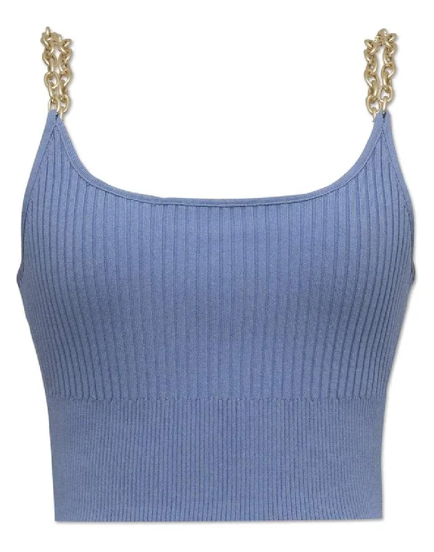 Genevieve Compact Rib Chain Tank Top halter tank top