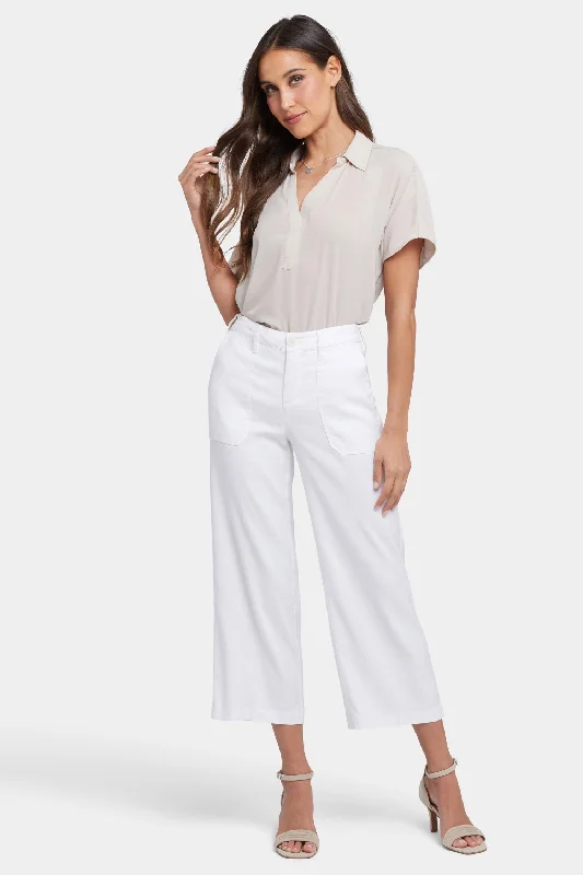 Wide Leg Cargo Capri Pants - Optic White Comfortable Denim Leggings