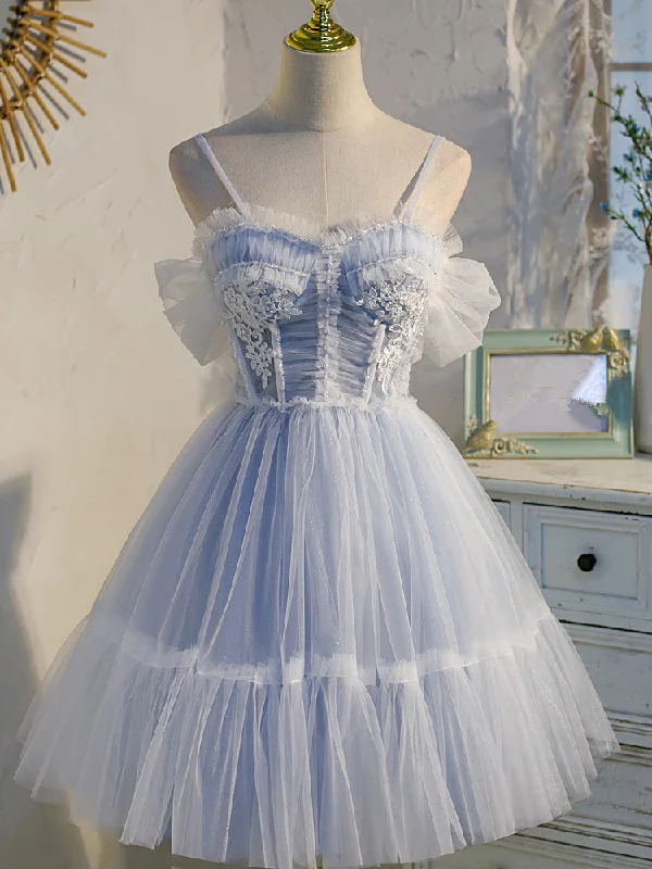 Adorable Light Blue Tulle Sweetheart Straps Party Dress with Lace, Short Tulle Prom Dresses Tunics Denim casual Adorable Light Blue Tulle Sweetheart Straps Party Dress with Lace, Short Tulle Prom Dresses Tunics Denim casual