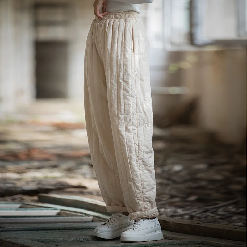 Thick Warm Vertical Checkered Cotton Pants Comfortable Denim Pants