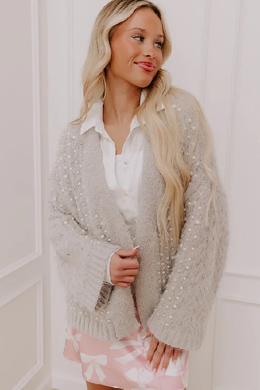 Fall Gratitude Embellished Cardigan In Grey Terry Blend Velvet Blend Canvas Blend