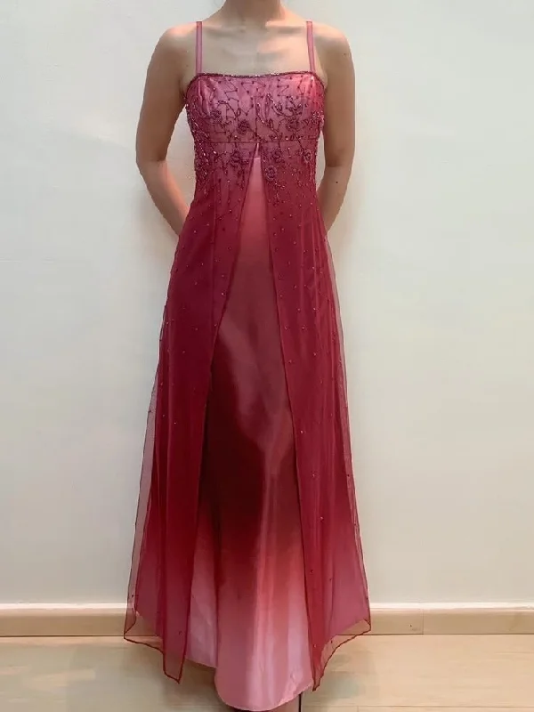Wine Red Straps Beading A-Line Ombre Long Prom Dress Vintage Party Dress, DP4846 Peplum Ruffle Cocktail Wine Red Straps Beading A-Line Ombre Long Prom Dress Vintage Party Dress, DP4846 Peplum Ruffle Cocktail