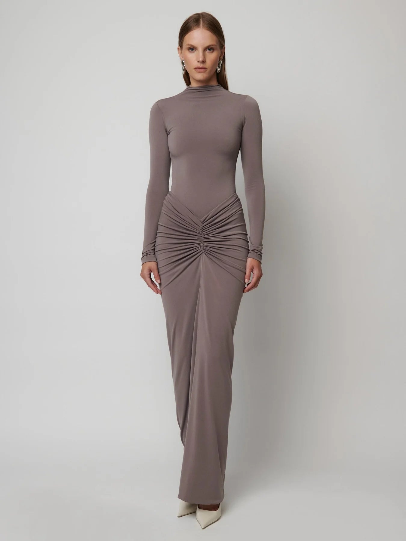 Hire EFFIE KATS Kayson Maxi Skirt in Nutmeg velvet skirt plush