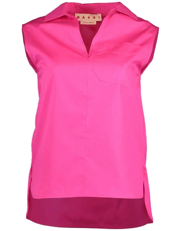 Cotton Poplin Collared Tank Top cold shoulder tank