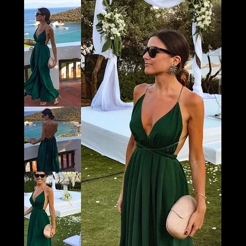simple A-line dark green boho long party dress C968 Tunics Versatile functional