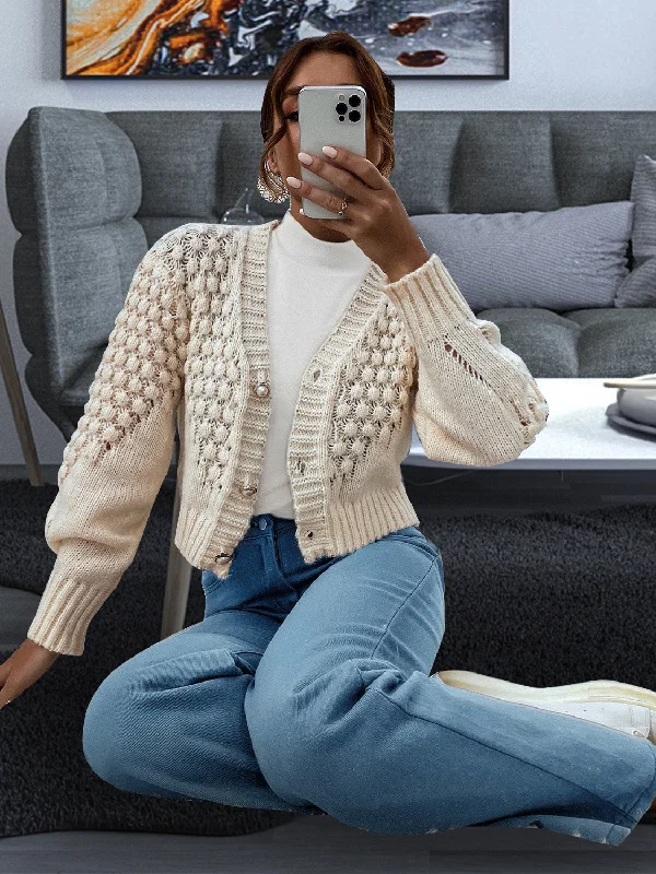 Button Front Ribbed Trim Cardigan Cardigan Knitwear Sweater