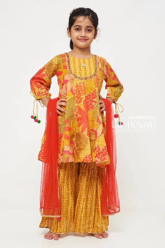 Traditional Kurti with Trendy Gharara Pants - Wedding Wear Set Soft Stretch Leggings