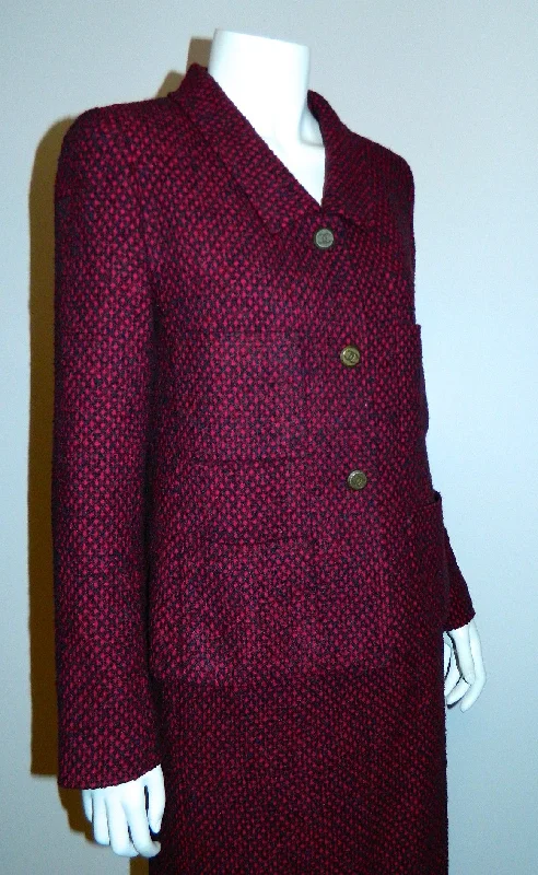 vintage 1980s CHANEL tweed suit plum blue wool boucle jacket skirt CC logo buttons S - M Wool Jacket Cashmere Jacket Tweed Jacket vintage 1980s CHANEL tweed suit plum blue wool boucle jacket skirt CC logo buttons S - M Wool Jacket Cashmere Jacket Tweed Jacket