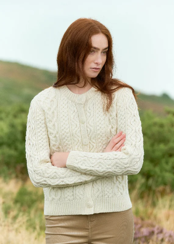 Aran Short Button Cardigan | Natural Satin Fabric Silk Fabric Chiffon Fabric