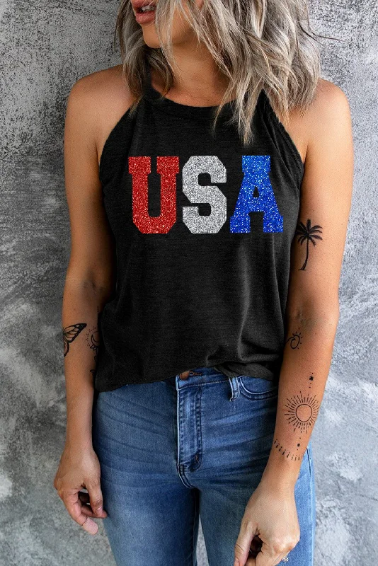 Glitter USA Tank - Blank black tank top