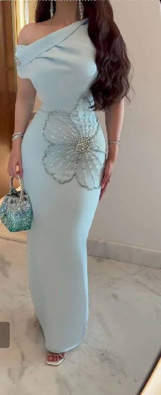 Classy One Shoulder Satin Beaded Prom Dress,Blue Formal Party Dress Evening Gown cc2714 Sequined Elegant Party Classy One Shoulder Satin Beaded Prom Dress,Blue Formal Party Dress Evening Gown cc2714 Sequined Elegant Party