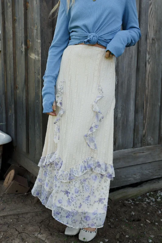 Violet Daze Lace Maxi Skirt - Violet ruffled skirt detail
