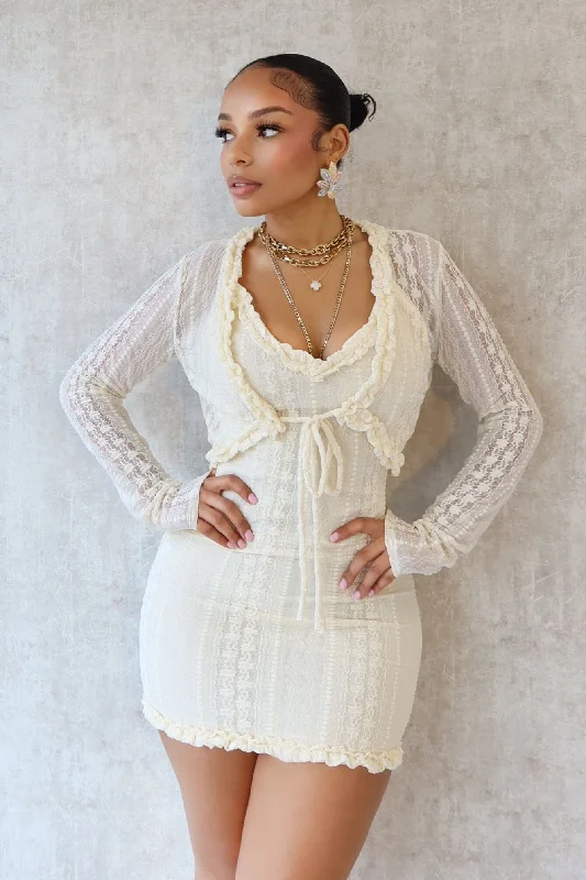 Rafaela Lace Dress with Cardigan SET Hooded Cardigan Collared Cardigan Shawl Collar
