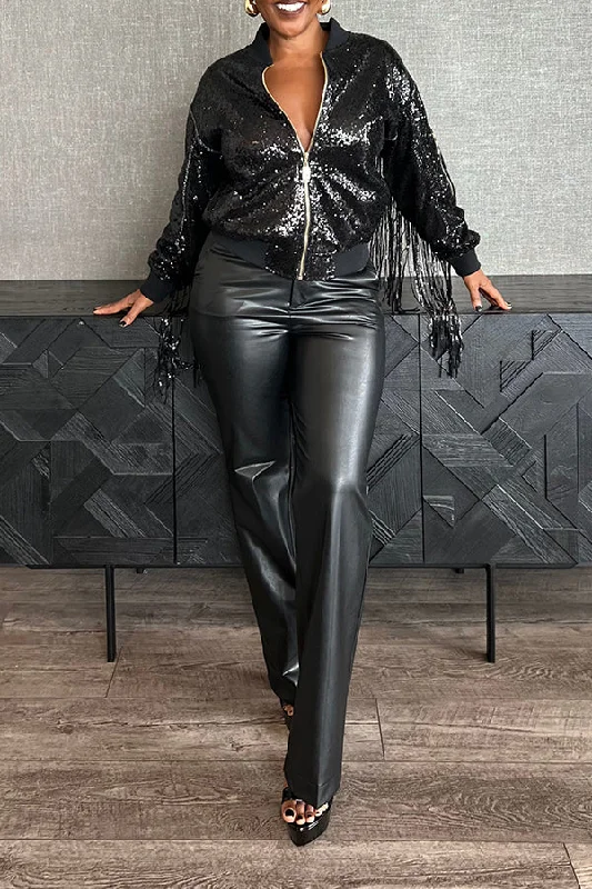 Casual Baseball Collar Fringe Sequin Jacket Insulated Jacket Fitted Jacket Loose Jacket Casual Baseball Collar Fringe Sequin Jacket Insulated Jacket Fitted Jacket Loose Jacket