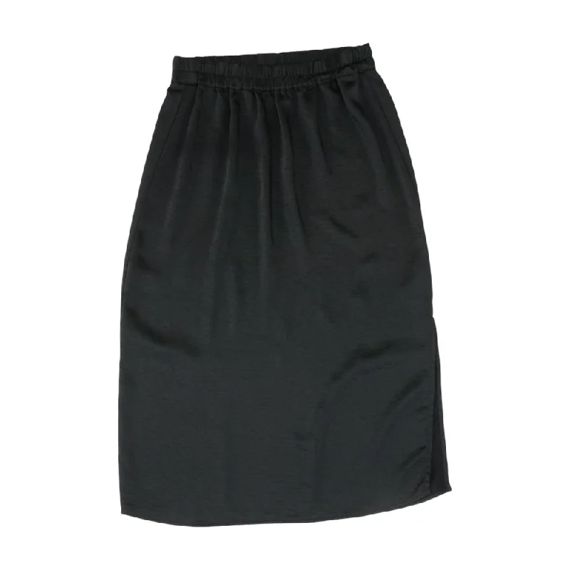 Black Solid Midi Skirt corduroy skirt durable