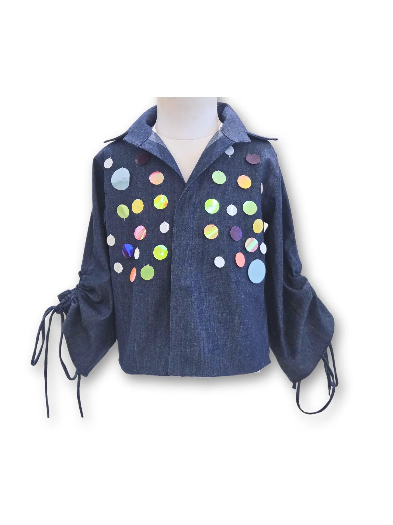 Sequence Embroidered Dark Denim Jacket Wool Fabric Cashmere Fabric Tweed Fabric
