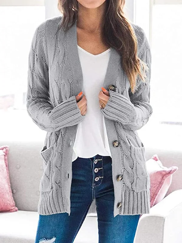 Cable-Knit Buttoned Cardigan with Pockets Hooded Cardigan Collared Cardigan Shawl Collar