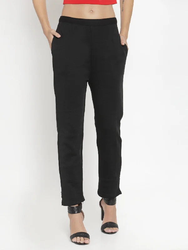 Women'S Black Woolen Pencil Pant Fashionable Jogger Pants