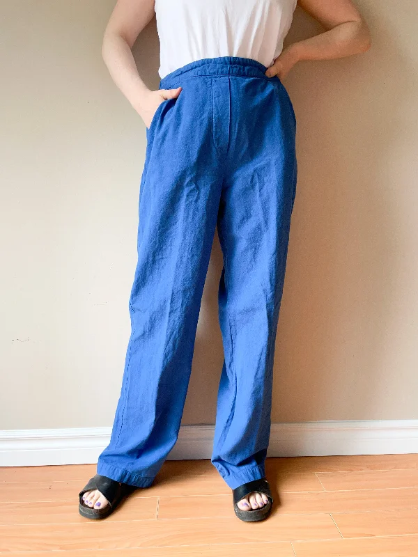 Villager Blue 100% Cotton Wide Leg Pants with Pockets - Medium Warm Wool Trousers