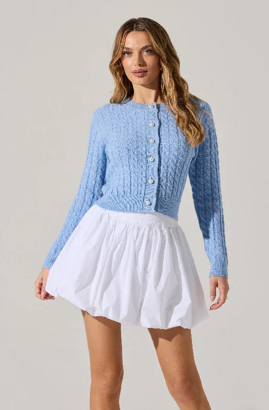 Pearl Button Cable Knit Cardigan Cashmere Blend Cotton Blend Poly Blend