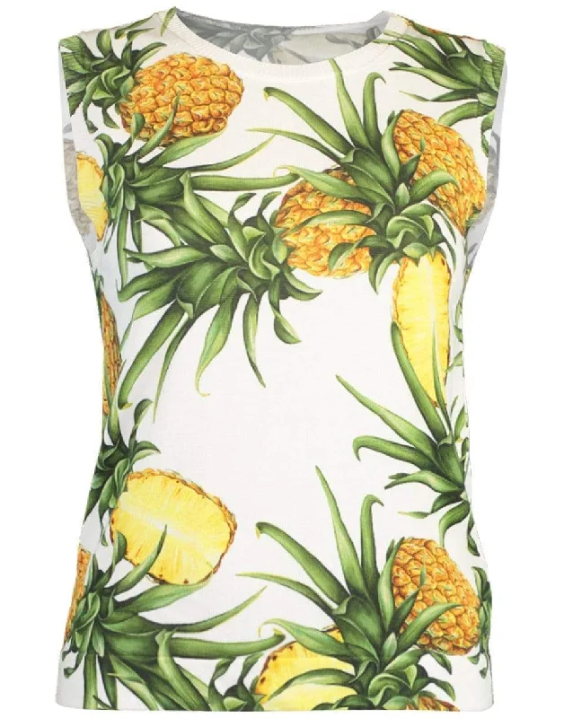 Pineapple Print Sleeveless Crewneck Tank pastel tank top